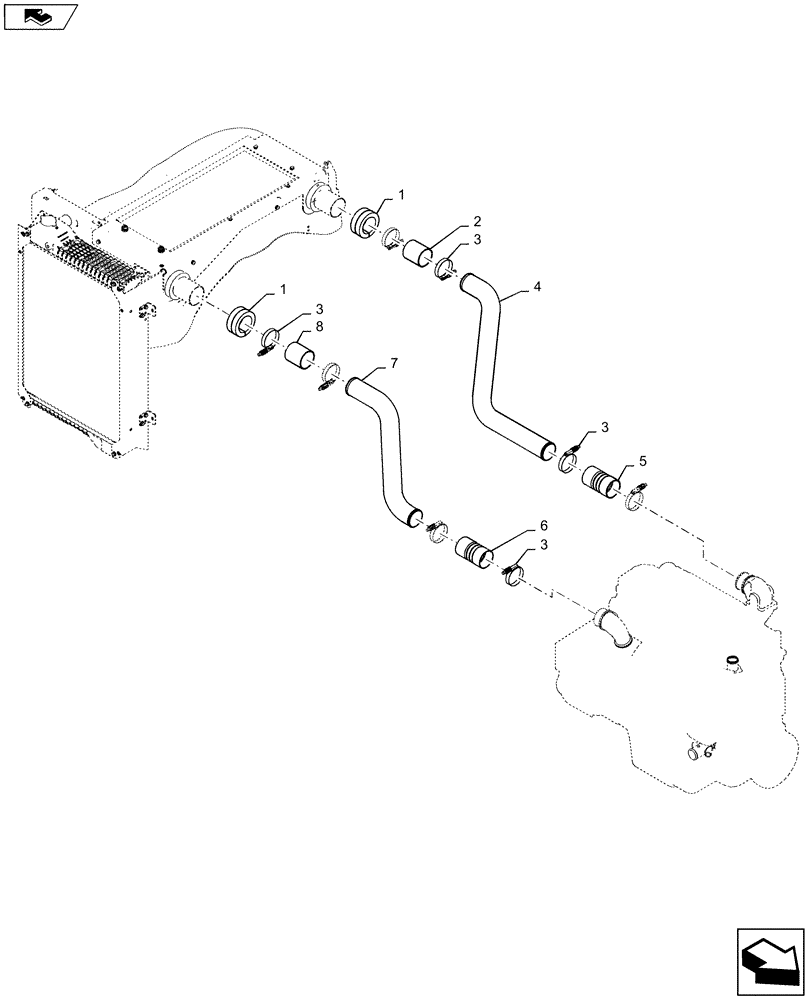 Схема запчастей Case 621F - (10.310.02) - CHARGE AIR COOLER, HOSES AND TUBES (10) - ENGINE