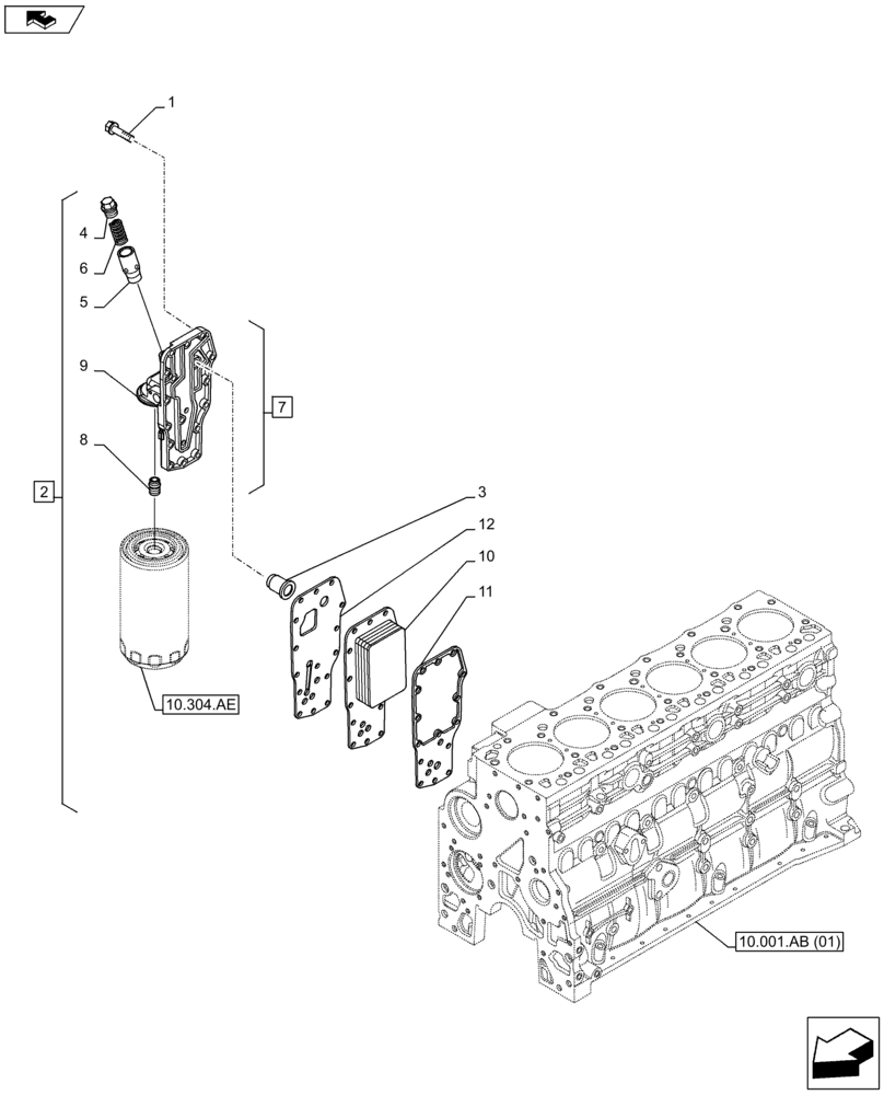 Схема запчастей Case F4HFA613F E005 - (10.408.AC) - ENGINE OIL, COOLER (10) - ENGINE