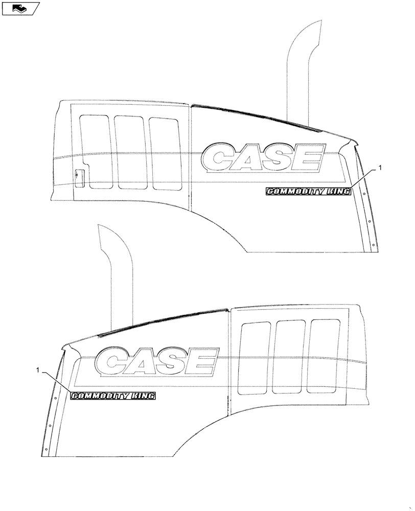 Схема запчастей Case 621F - (90.108.AB[02]) - DECAL, COMMODITY KING (90) - PLATFORM, CAB, BODYWORK AND DECALS