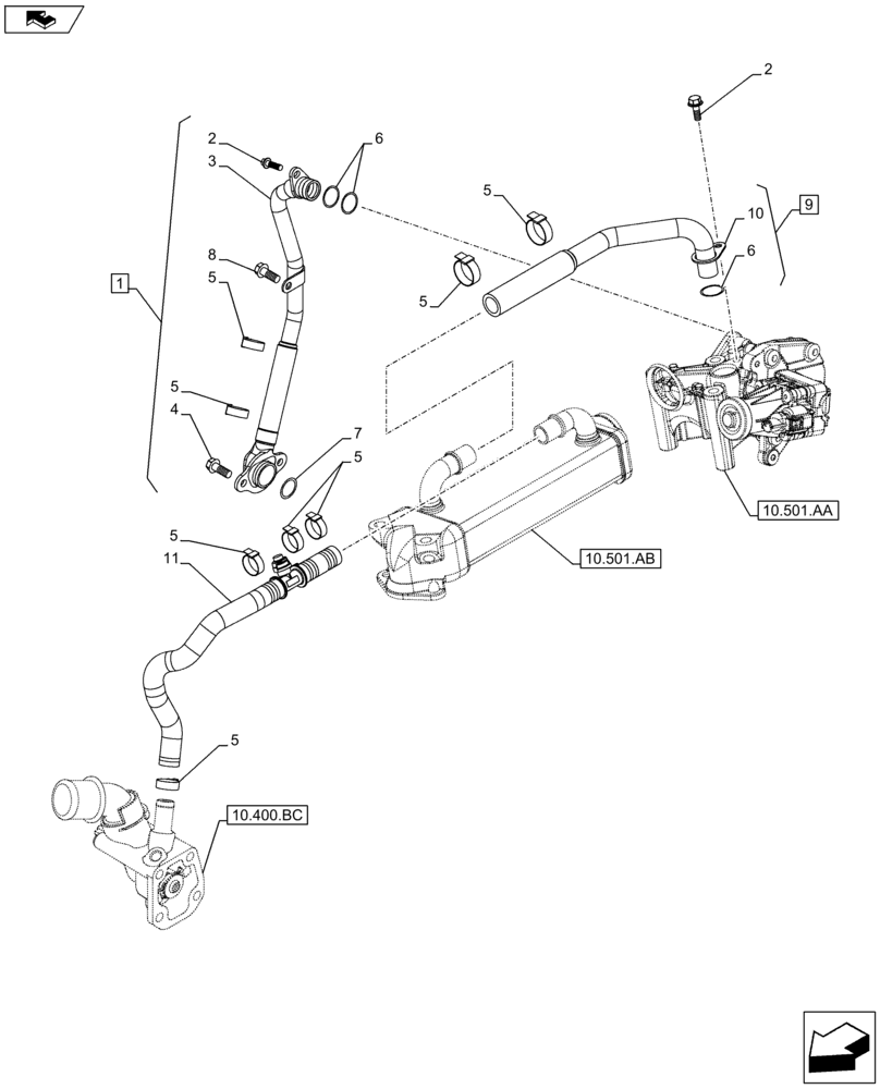 Схема запчастей Case F5HFL413G A001 - (10.501.AC) - EXHAUST SYSTEM, EGR, PIPE (10) - ENGINE