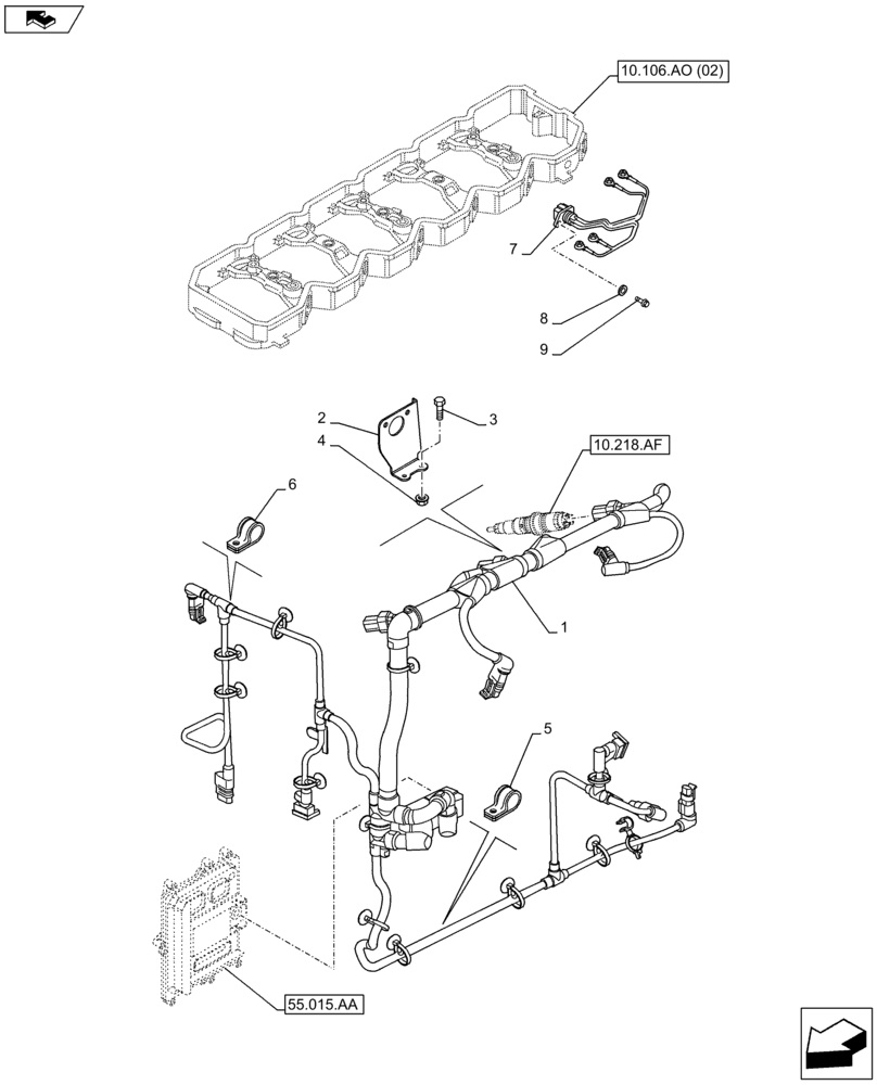 Схема запчастей Case F4HFA613G E001 - (55.010.AA) - ENGINE, CABLE (55) - ELECTRICAL SYSTEMS