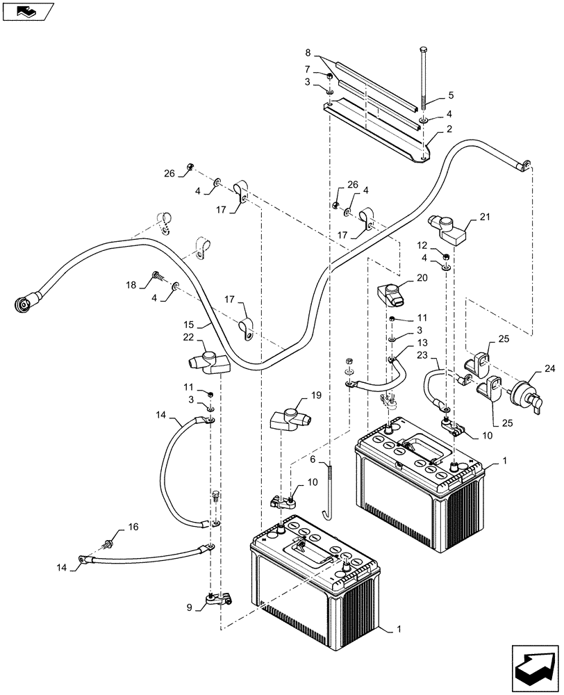 Схема запчастей Case 850M LT - (55.302.AG [01]) - BATTERY, 24V, HOLDER, CABLES (55) - ELECTRICAL SYSTEMS