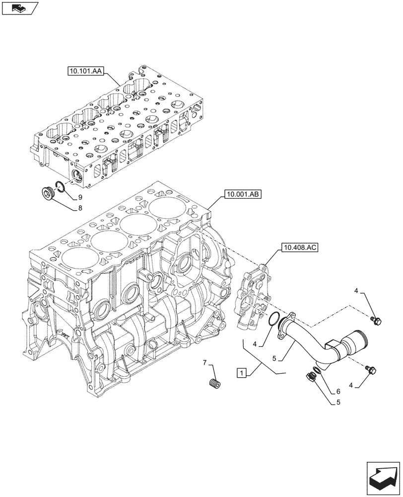 Схема запчастей Case F5HFL413J A002 - (10.408.AL) - HEAT EXCHANGER, LINES (10) - ENGINE