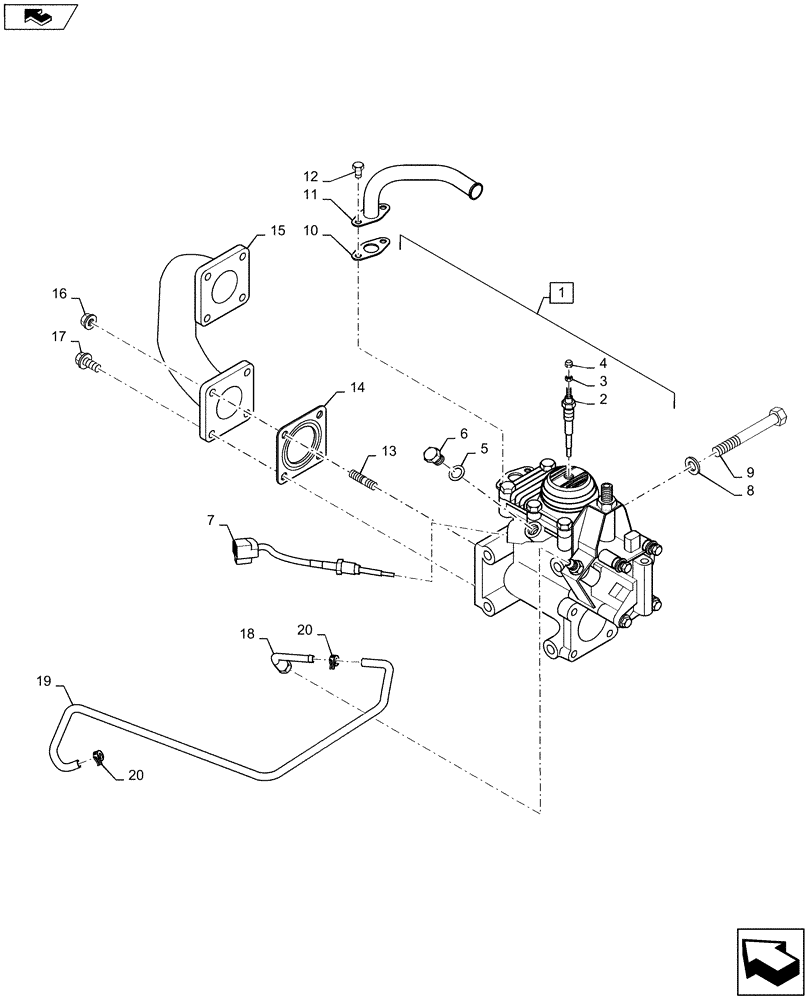 Схема запчастей Case SR160 - (10.501.ad) - EXHAUST GAS RECIRCULATION (EGR) BURNER ASSY. (10) - ENGINE