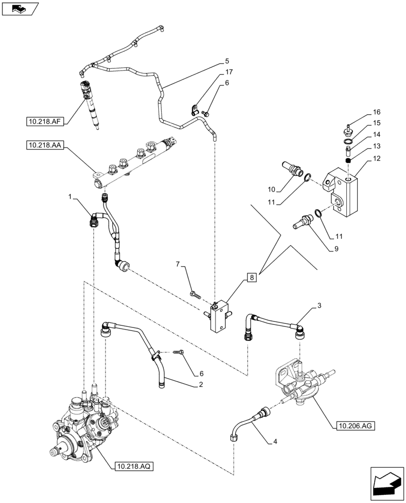 Схема запчастей Case F5HFL413G A001 - (10.218.AI) - INJECTION PIPE (10) - ENGINE