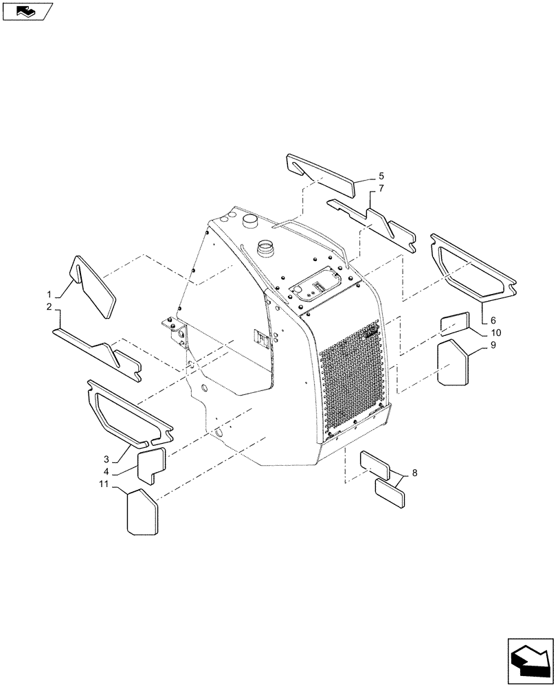 Схема запчастей Case 2050M XLT - (90.160.CK[01]) - SOUNDPROOFING (90) - PLATFORM, CAB, BODYWORK AND DECALS