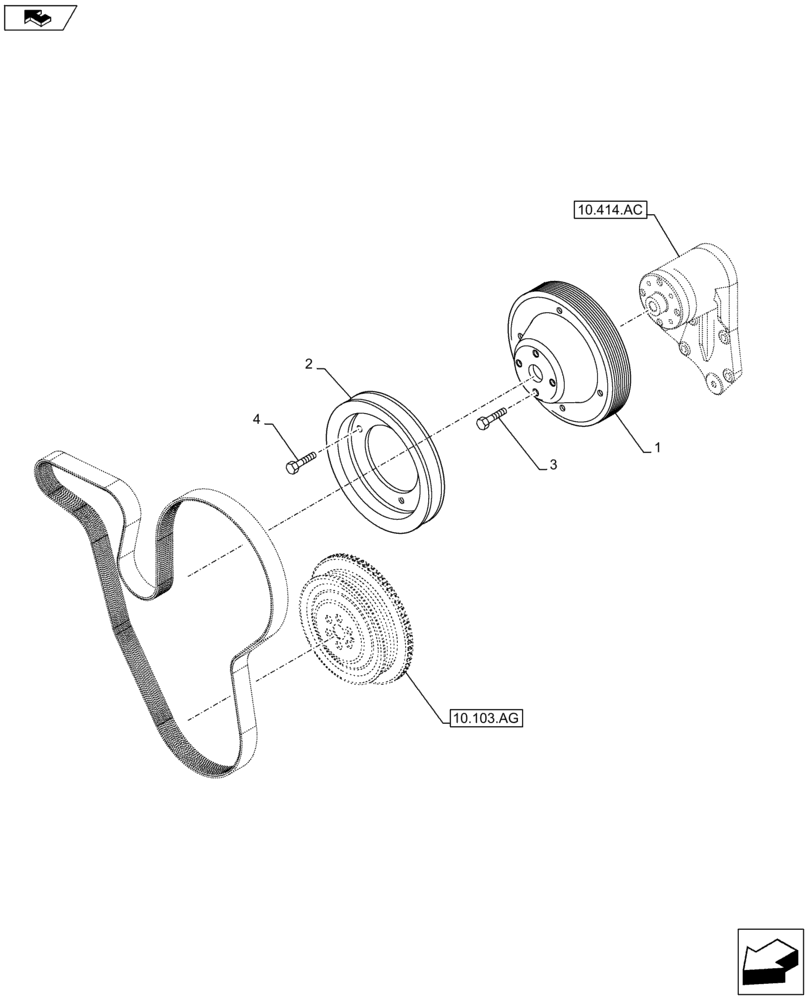 Схема запчастей Case F4HFA613G E001 - (10.414.AD) - FAN, PULLEY (10) - ENGINE