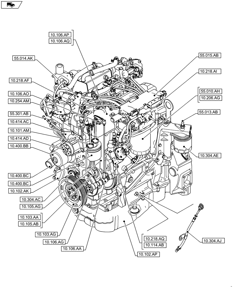 Схема запчастей Case F5HFL413J A002 - (10.000.00[01]) - SECTION INDEX - ENGINE (10) - ENGINE