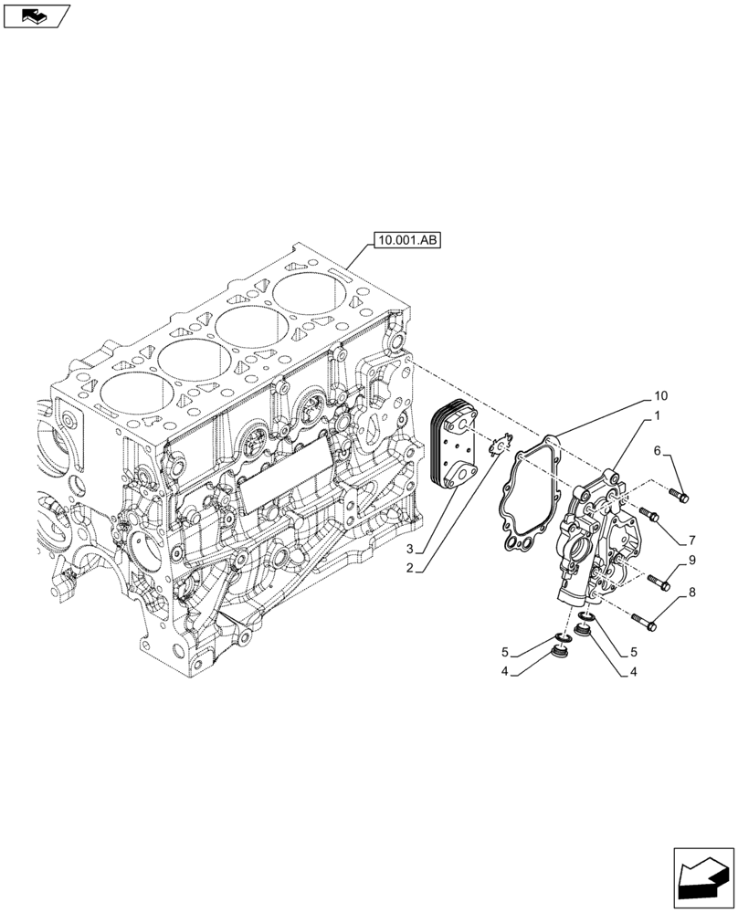 Схема запчастей Case F5HFL413G A001 - (10.408.AC) - ENGINE OIL, HEAT EXCHANGER (10) - ENGINE