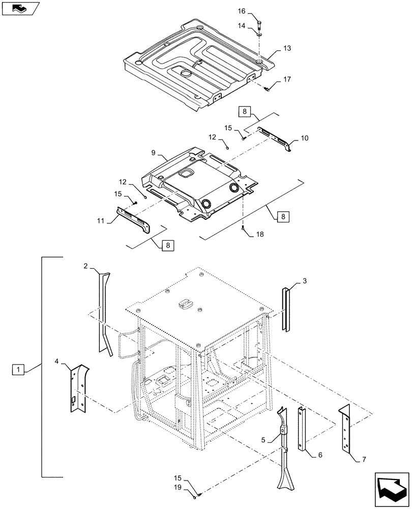 Схема запчастей Case 1221F - (90.160.BI) - CAB HEADLINER AND PILLAR (90) - PLATFORM, CAB, BODYWORK AND DECALS