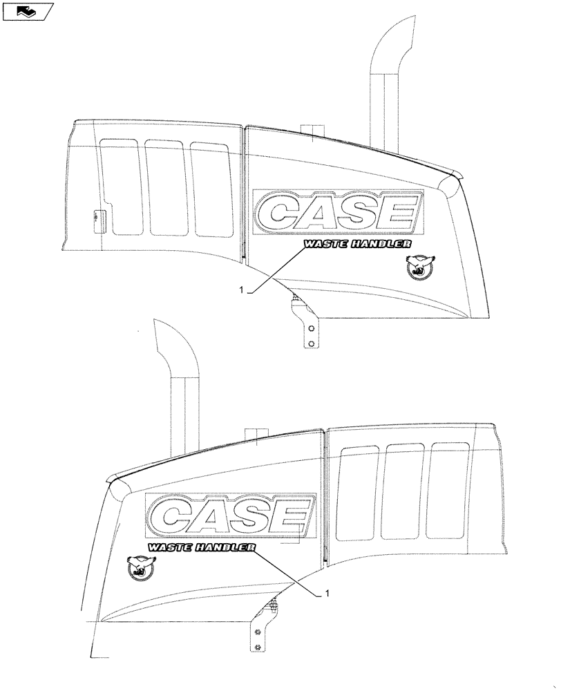 Схема запчастей Case 621F - (90.108.AB[01]) - DECAL, WASTE HANDLER (90) - PLATFORM, CAB, BODYWORK AND DECALS