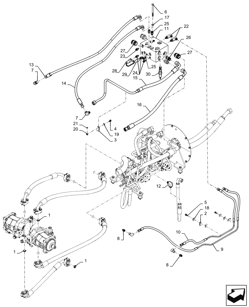 Схема запчастей Case 750M WT - (29.218.010) - HYDRAULIC, PUMP, LINES (29) - HYDROSTATIC DRIVE