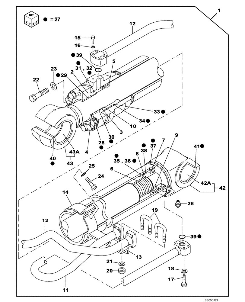 Схема запчастей Case CX350B - (08-30) - CYLINDER ASSY, BOOM, RIGHT HAND - MODELS WITHOUT LOAD HOLD (08) - HYDRAULICS