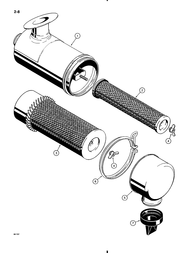 Схема запчастей Case 580K - (2-008) - AIR CLEANER, MODELS WITH OR WITHOUT A TURBOCHARGED ENGINE (02) - ENGINE