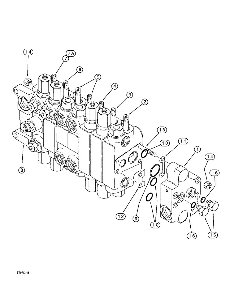 Схема запчастей Case 590SL - (8-108) - BACKHOE CNTRL. VALVES, MODELS W/ EXTENDABLE DIPPER OR AUX. HYD., TRAC. P.I.N. JJG0209873 & AFTER (08) - HYDRAULICS