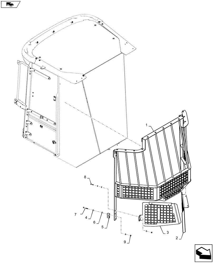 Схема запчастей Case 621F - (90.119.AB[01]) - WINDSHIELD GUARD (90) - PLATFORM, CAB, BODYWORK AND DECALS