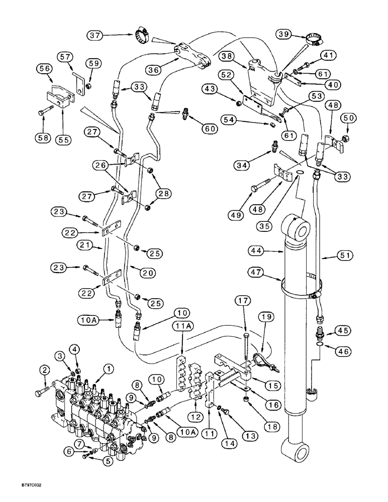 Схема запчастей Case 590L - (8-032) - BACKHOE BUCKET CYLINDER HYDRAULIC CIRCUIT, MODELS WITH EXTENDABLE DIPPER (08) - HYDRAULICS