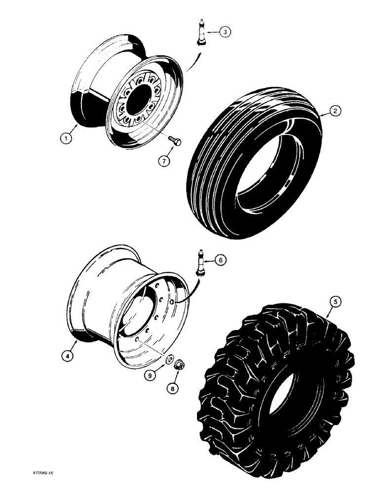 Схема запчастей Case 480F - (5-20) - FRONT WHEELS AND TIRES (05) - STEERING