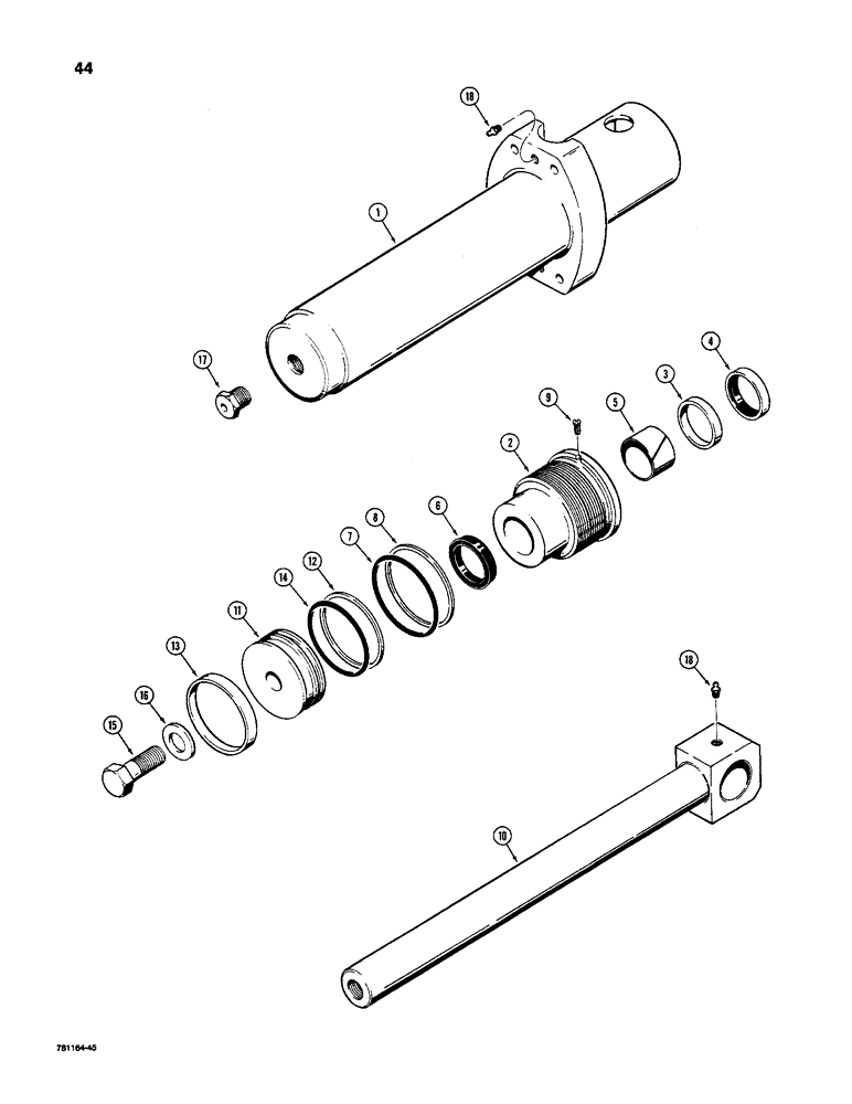 Схема запчастей Case D130 - (9-44) - G100905 SWING CYLINDER, CYLINDER PART NUMBER STAMPED ON GLAND 