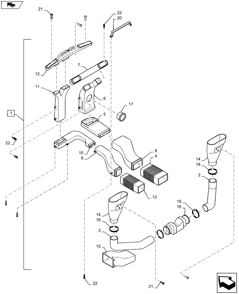 Схема запчастей Case 1221F - (50.104.AO) - CAB VENT DUCT (50) - CAB CLIMATE CONTROL