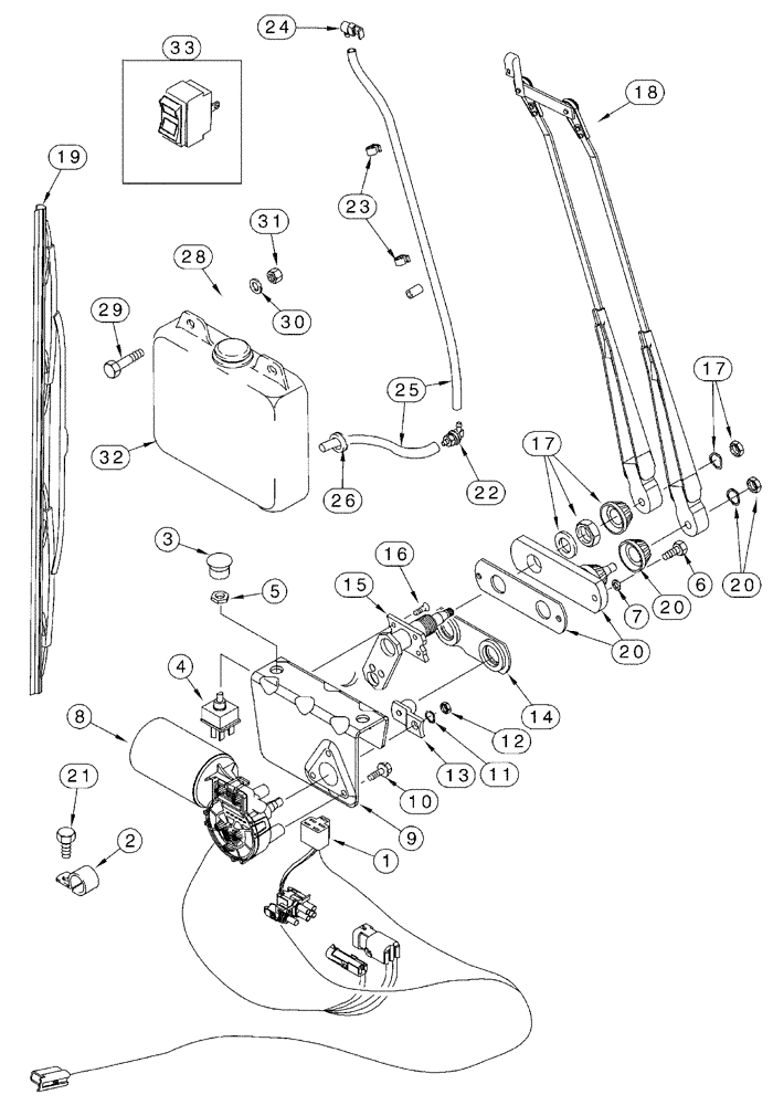 Схема запчастей Case 85XT - (04-23) - WIPER, WINDSHIELD WASHER, WINDSHIELD, NORTH AMERICAN MODELS -JAF0352233, EUROPEAN MODELS -JAF0352714 (04) - ELECTRICAL SYSTEMS