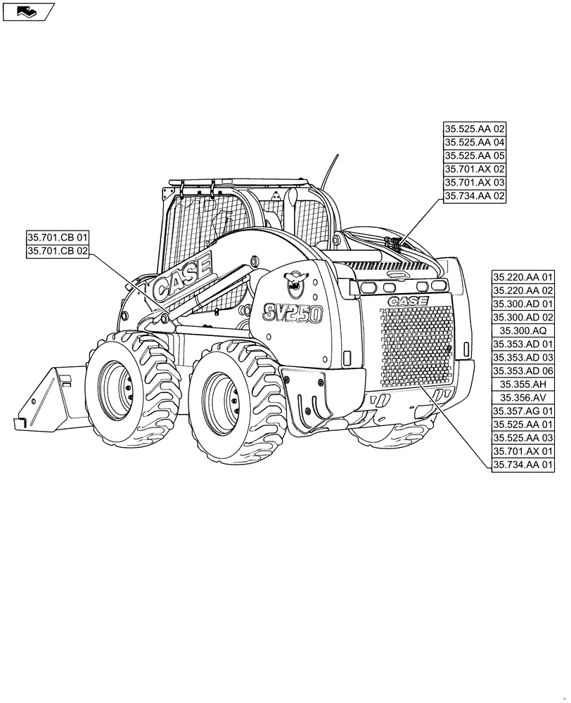 Схема запчастей Case SV250 - (35.000.00) - PICTORIAL INDEX - HYDRAULIC SYSTEMS (35) - HYDRAULIC SYSTEMS