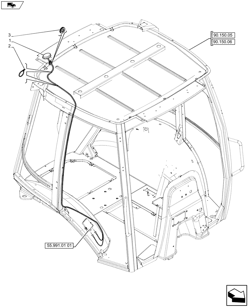 Схема запчастей Case 590SN - (55.991.02[01]) - VAR - 745121 - SITEWATCH™, ANTENNA, CAB (55) - ELECTRICAL SYSTEMS