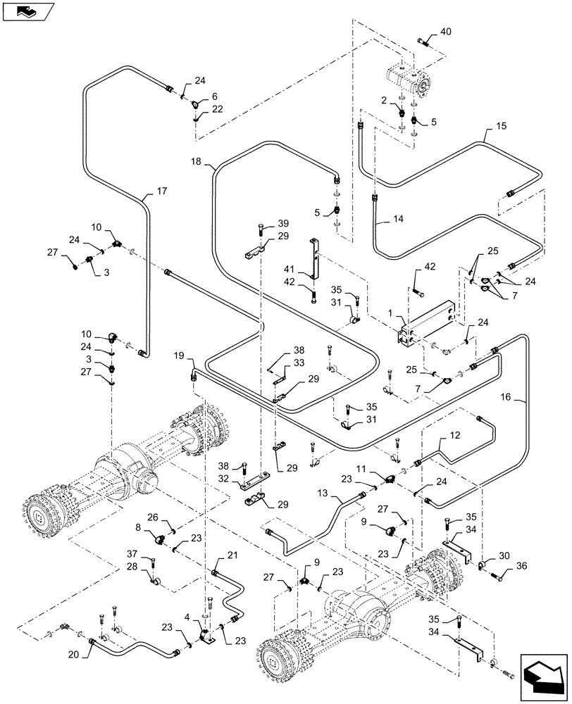 Схема запчастей Case 1221F - (35.733.AC) - AXLE COOLING SYSTEM LINES (35) - HYDRAULIC SYSTEMS