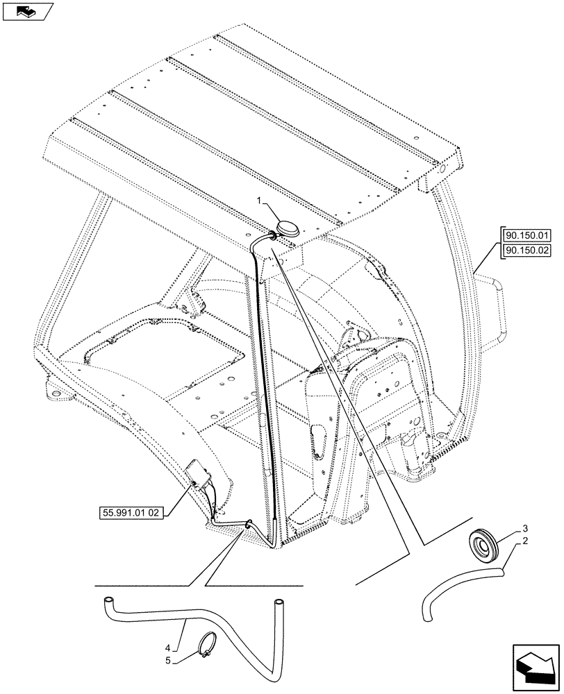 Схема запчастей Case 580SN WT - (55.991.02[02]) - VAR - 745121 - SITEWATCH™, ANTENNA, ROPS CANOPY (55) - ELECTRICAL SYSTEMS