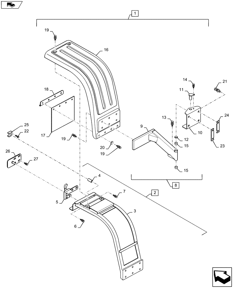 Схема запчастей Case 1221F - (90.116.BA) - MUDGUARD (90) - PLATFORM, CAB, BODYWORK AND DECALS