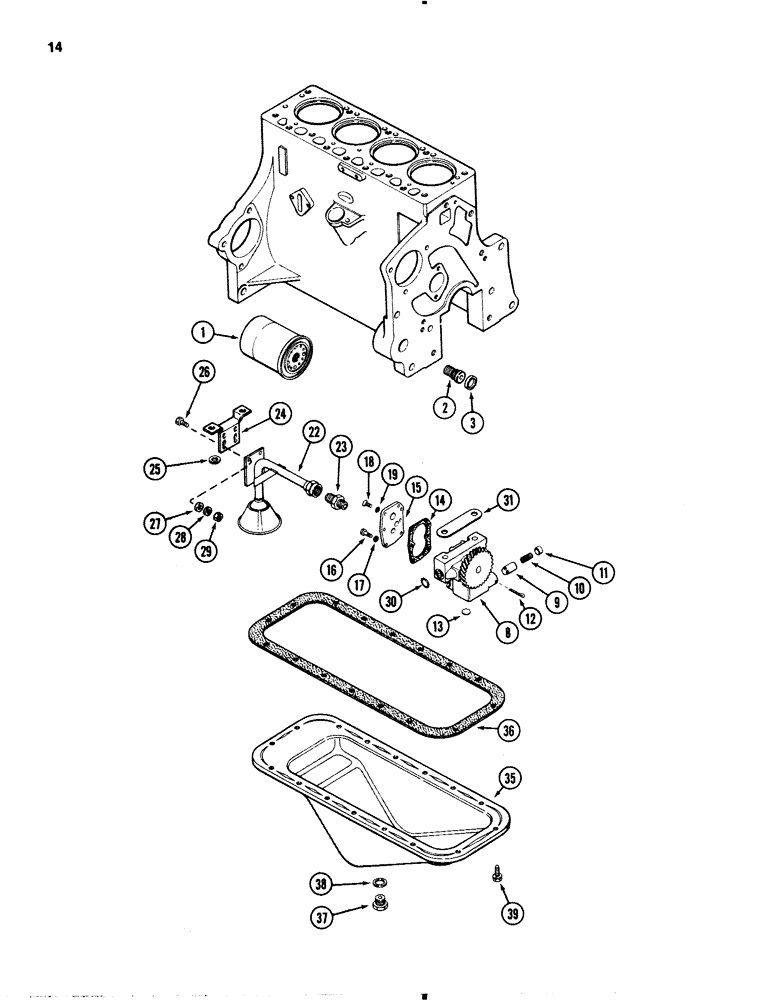 Схема запчастей Case 1845B - (014) - OIL FILTER, OIL PUMP & OIL PAN, 159 SPARK IGNITION ENGINE (02) - ENGINE