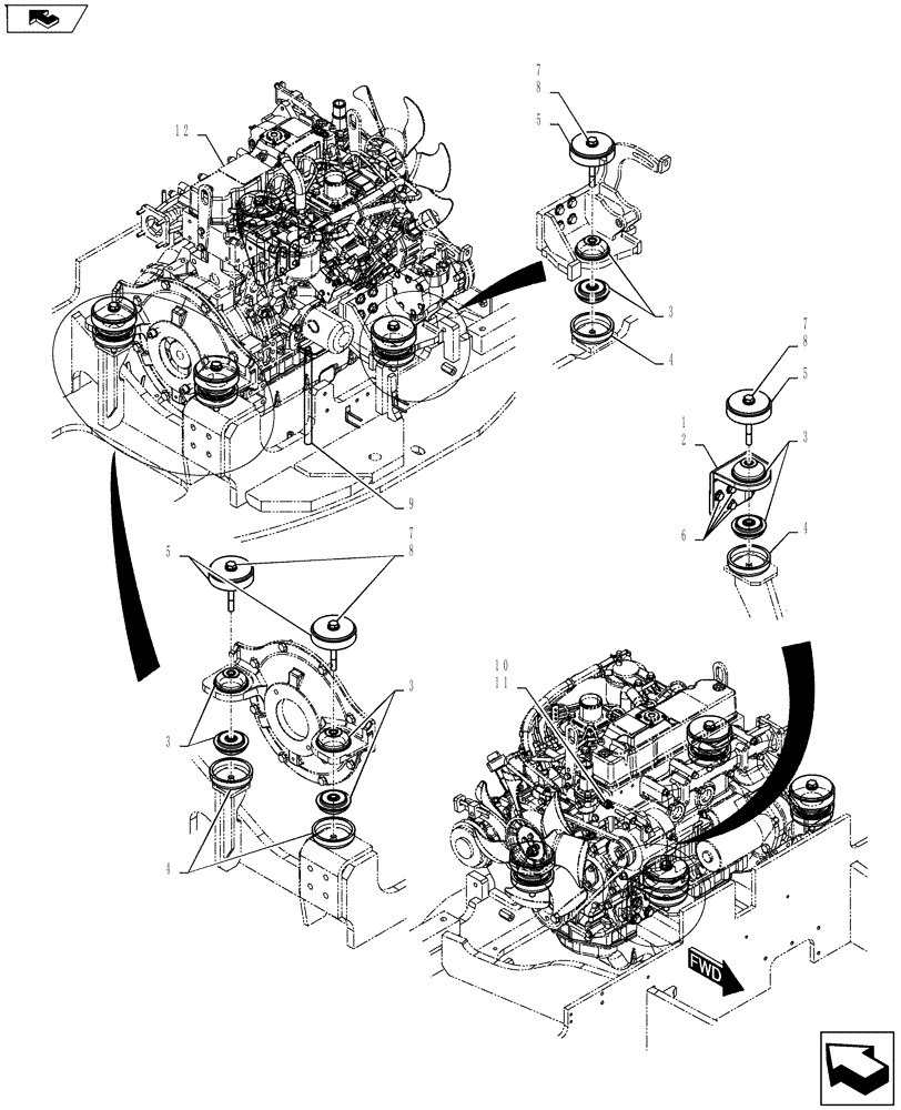 Схема запчастей Case CX55BMSR - (01-063[03]) - ENGINE INSTALL (COOLER - TPEM) (10) - ENGINE