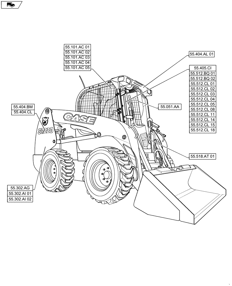 Схема запчастей Case SR220 - (55.000.00) - PICTORIAL INDEX - ELECTRICAL SYSTEMS (55) - ELECTRICAL SYSTEMS