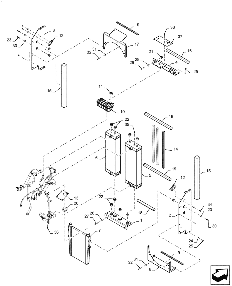 Схема запчастей Case 850M LT - (10.400.BF[01]) - RADIATOR & COOLER, FRAME (10) - ENGINE