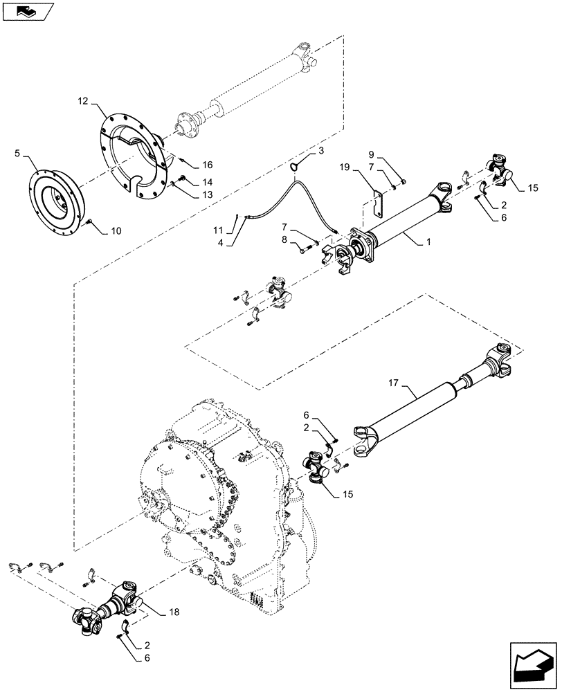 Схема запчастей Case 821F - (21.300.03[02]) - DRIVE SHAFT INSTALL, 821F (21) - TRANSMISSION