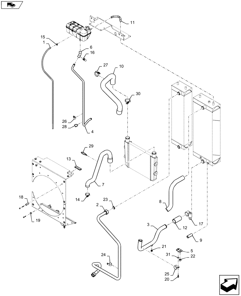 Схема запчастей Case 750M WT/LGP - (10.400.BF[02]) - RADIATOR & COOLER, HOSE ASSY. (10) - ENGINE