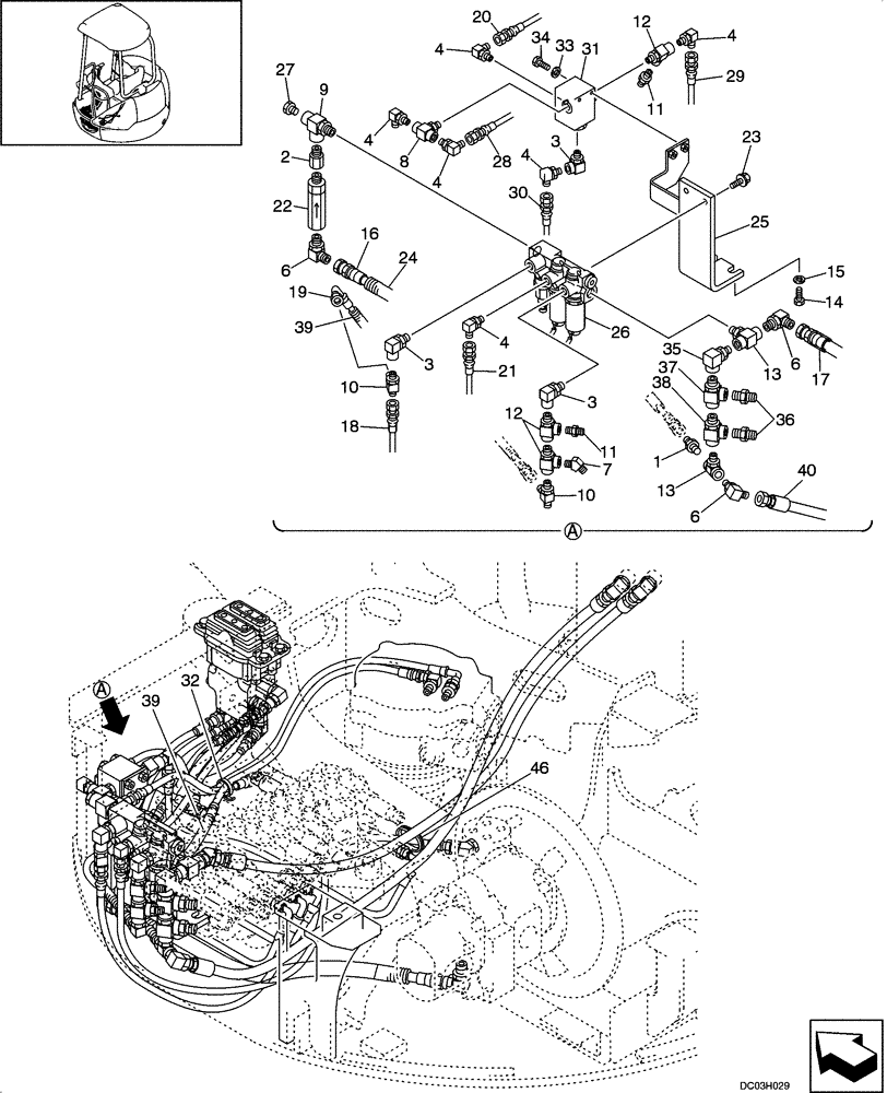 Схема запчастей Case CX25 - (08-13[00]) - HYDRAULICS - PILOT CONTROL LINES, SWING - TRAVEL ALARM (08) - HYDRAULICS