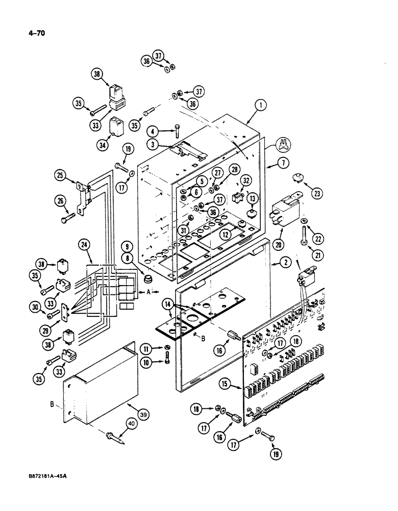 Схема запчастей Case 125B - (4-70) - ELECTRICAL BOX, P.I.N. XXXXX AND AFTER. (04) - ELECTRICAL SYSTEMS