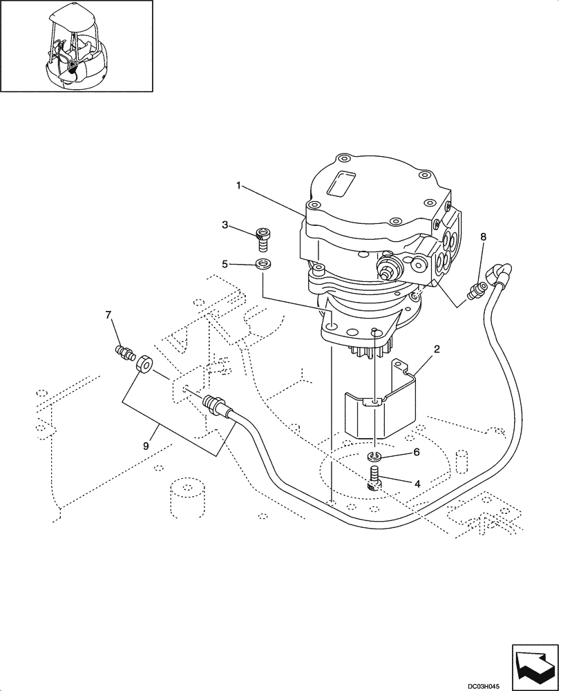 Схема запчастей Case CX25 - (08-28[00]) - MOUNTING - SWING MOTOR (08) - HYDRAULICS