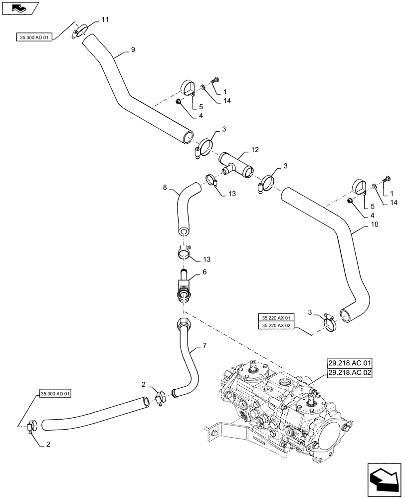 Схема запчастей Case SR130 - (29.204.AB[02]) - HYDROSTATIC PUMP, SUPPLY LINES, MECHANICAL CONTROLS (29) - HYDROSTATIC DRIVE