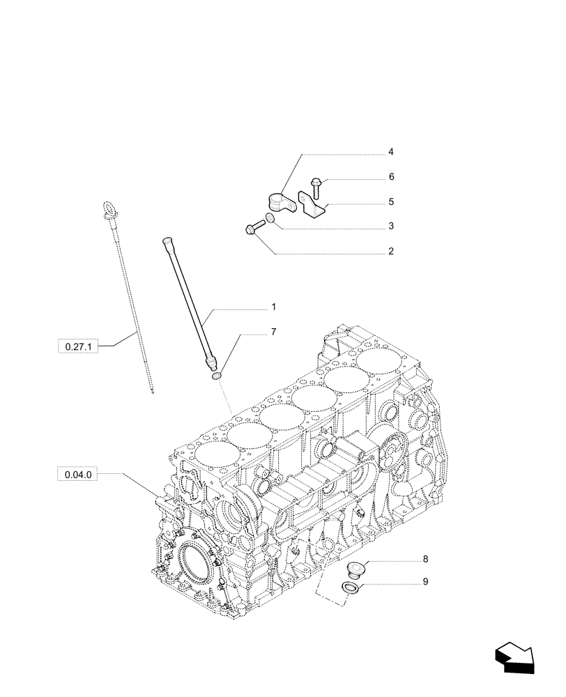 Схема запчастей Case F2CE9684P E033 - (0.27.0) - OIL DIPSTICK & TUBE 