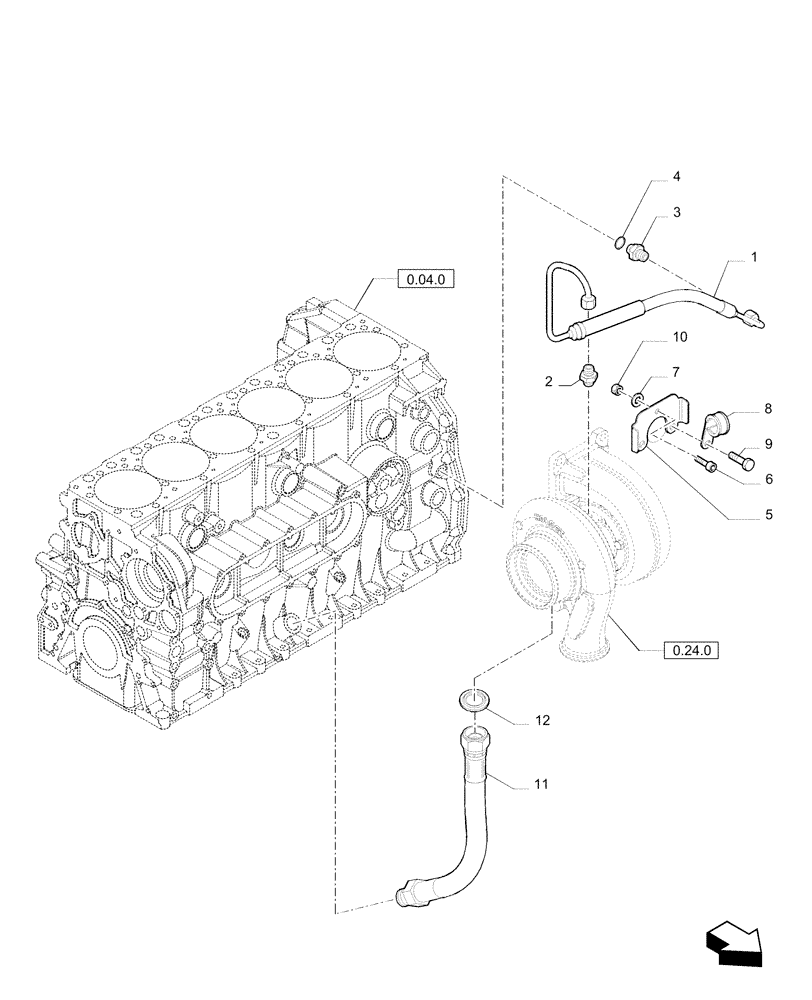 Схема запчастей Case F2CE9684P E033 - (0.30.63) - TURBOCHARGER OIL TUBES 