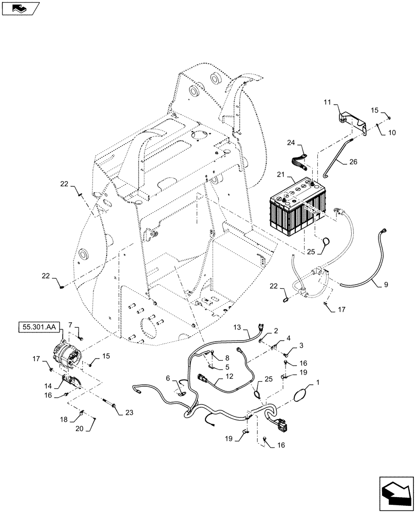 Схема запчастей Case SR130 - (55.302.AG) - BATTERY & CABLE (55) - ELECTRICAL SYSTEMS