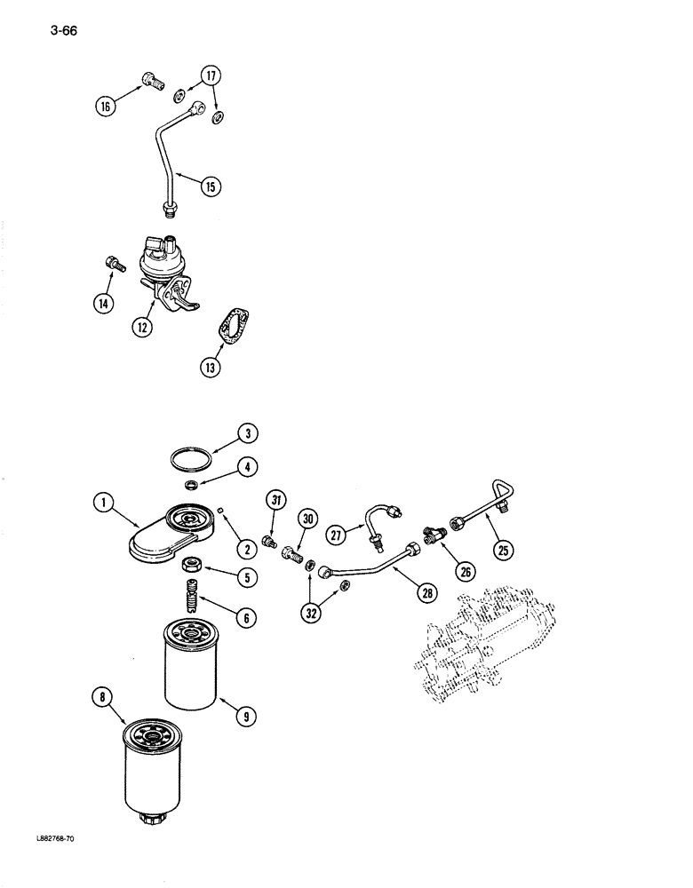 Схема запчастей Case 680K - (3-66) - FUEL FILTER AND LIFT PUMP, 6-590 ENGINE (03) - FUEL SYSTEM