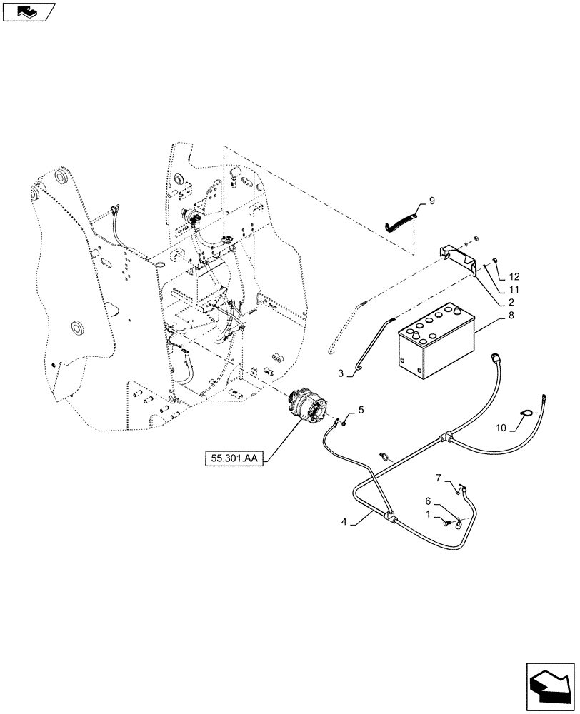 Схема запчастей Case SR130 - (55.302.AG) - BATTERY & CABLE (55) - ELECTRICAL SYSTEMS