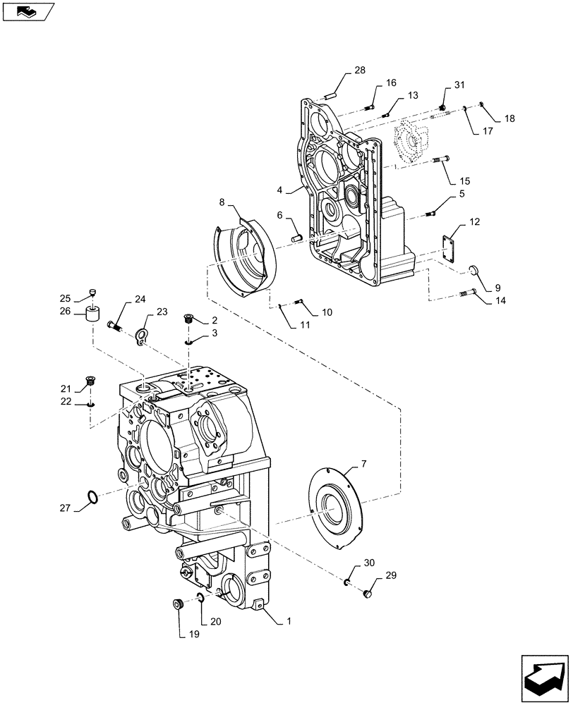 Схема запчастей Case 1221F - (21.120.AB) - TRANSMISSION HOUSING AND GEARBOX (21) - TRANSMISSION