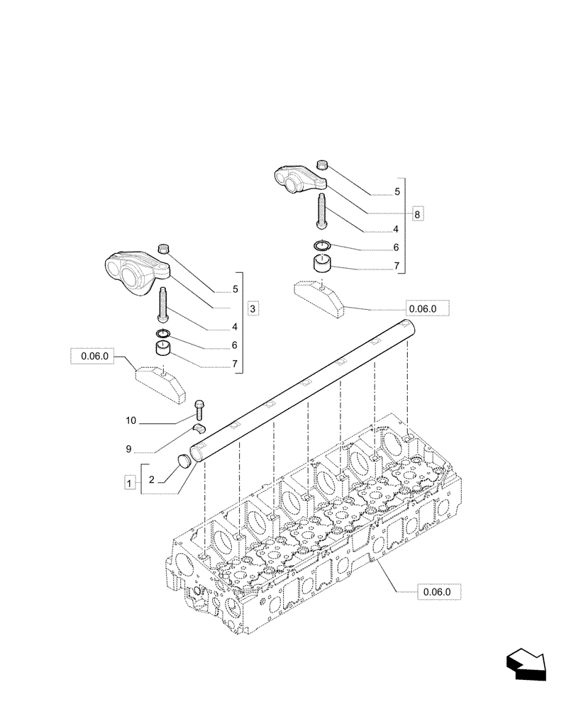 Схема запчастей Case F2CE9684P E033 - (0.06.6) - SHAFT & ROCKER ARMS 