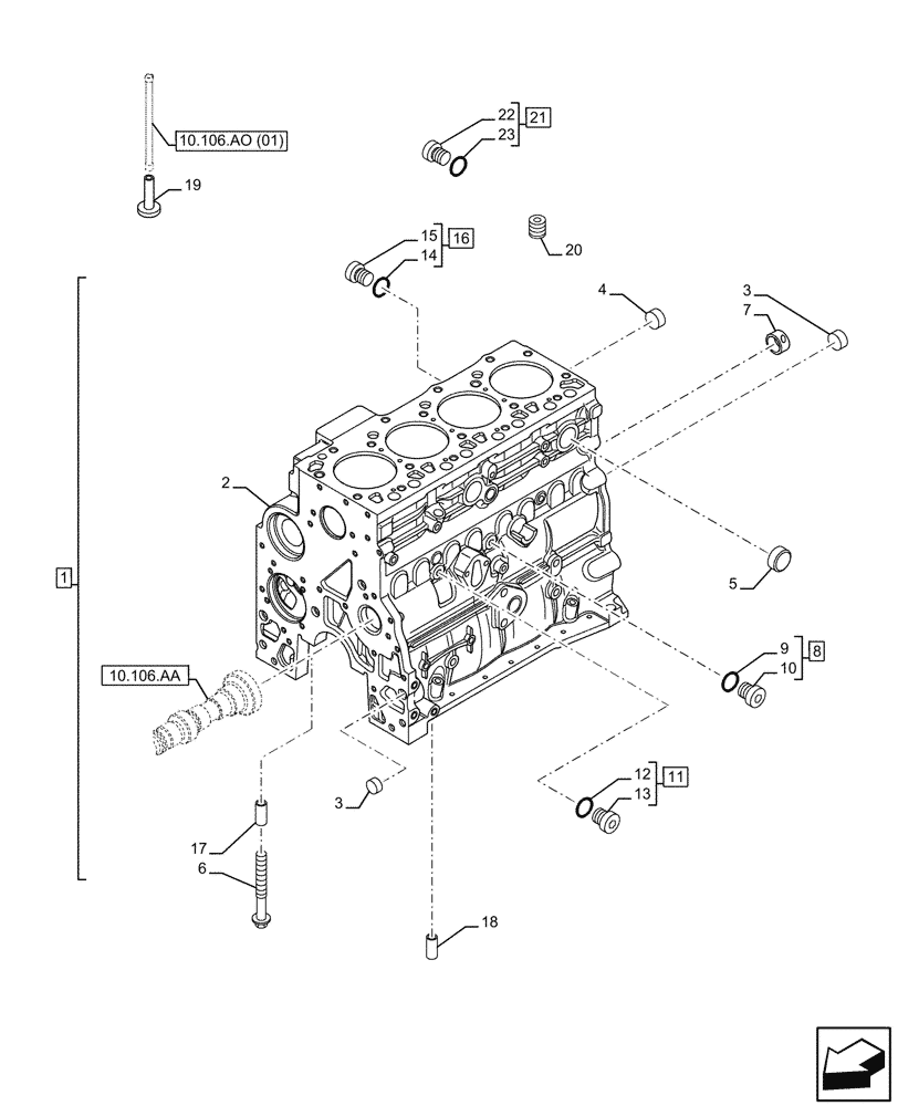 Схема запчастей Case F4HFE413P A001 - (10.001.AB) - CRANKCASE (10) - ENGINE