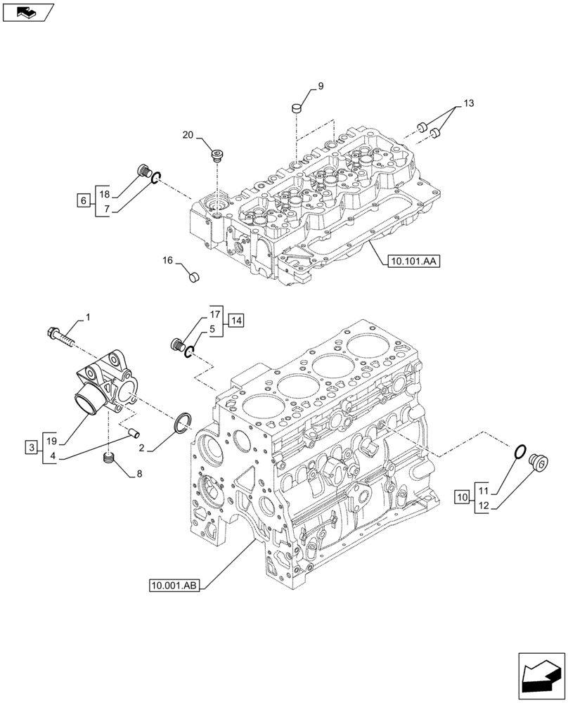 Схема запчастей Case F4HFE413P A001 - (10.400.AE) - ENGINE, COOLING SYSTEM LINE (10) - ENGINE