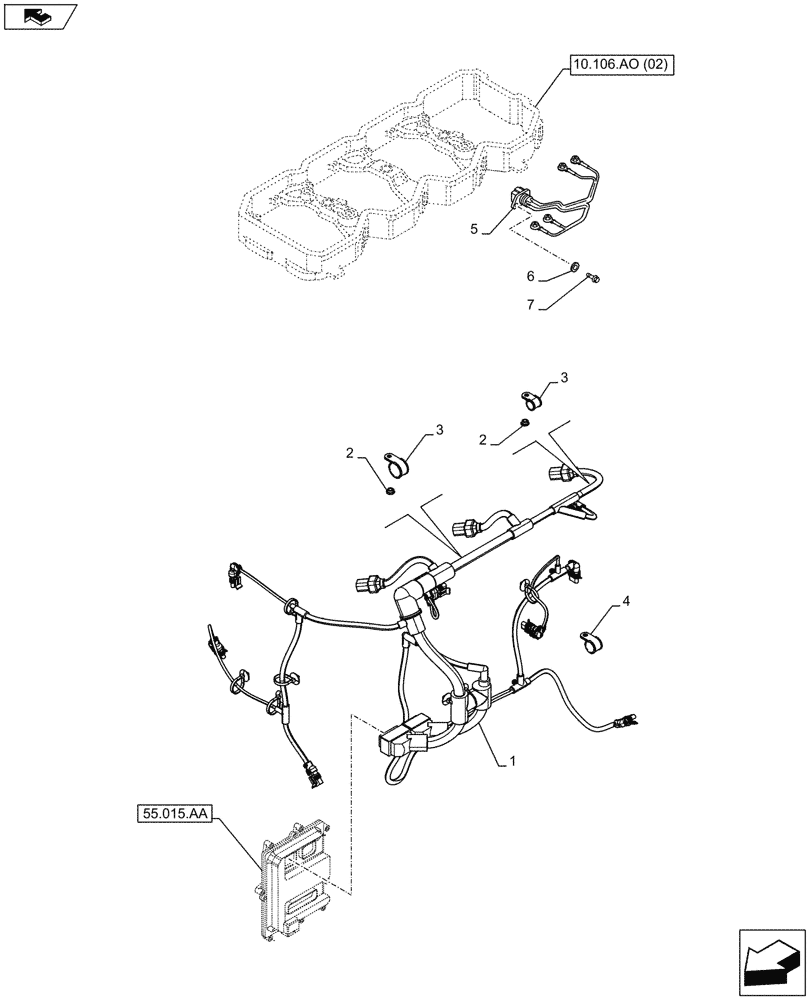 Схема запчастей Case F4HFE413P A001 - (55.010.AA) - ENGINE, CABLE (55) - ELECTRICAL SYSTEMS